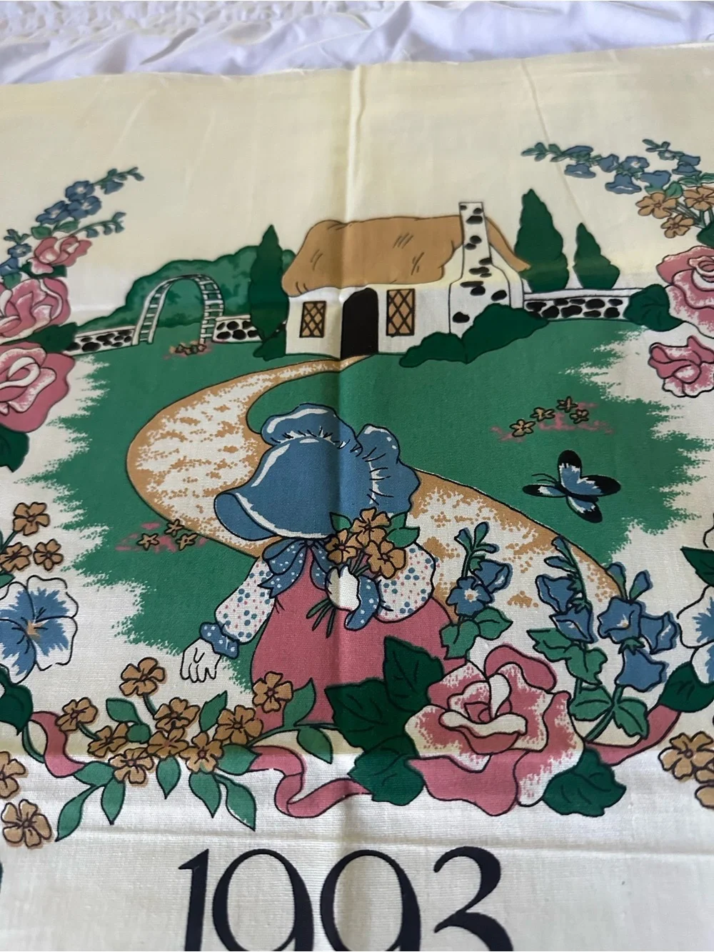 1993 Floral Calendar Tea Towel - Cream and Green